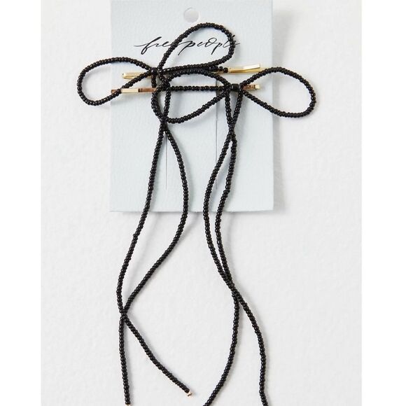 Free People Accessories - NWT Free People Black Dainty Beaded Bow Pins